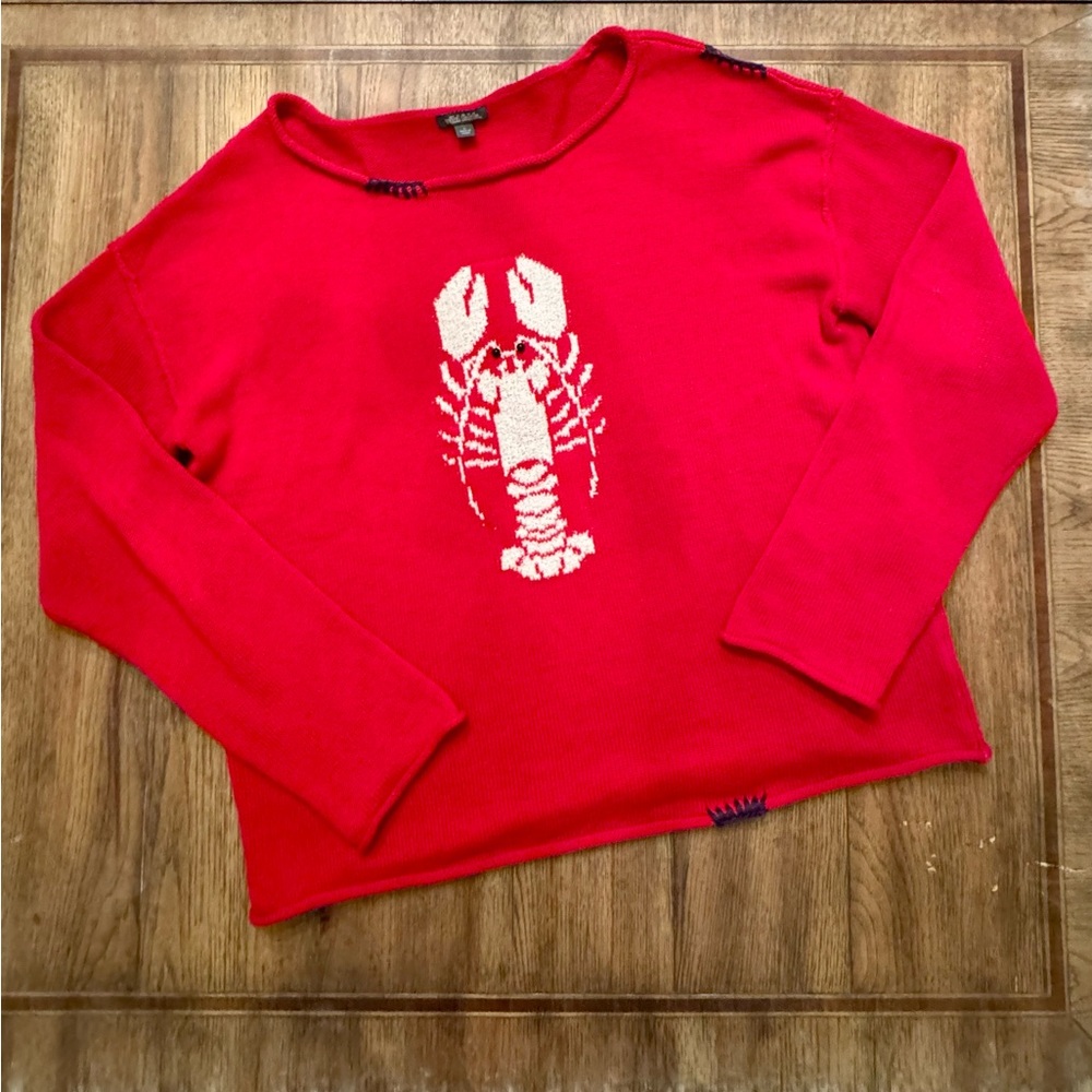 100% Cotton Red Lobster Crew Neck Sweater L Large